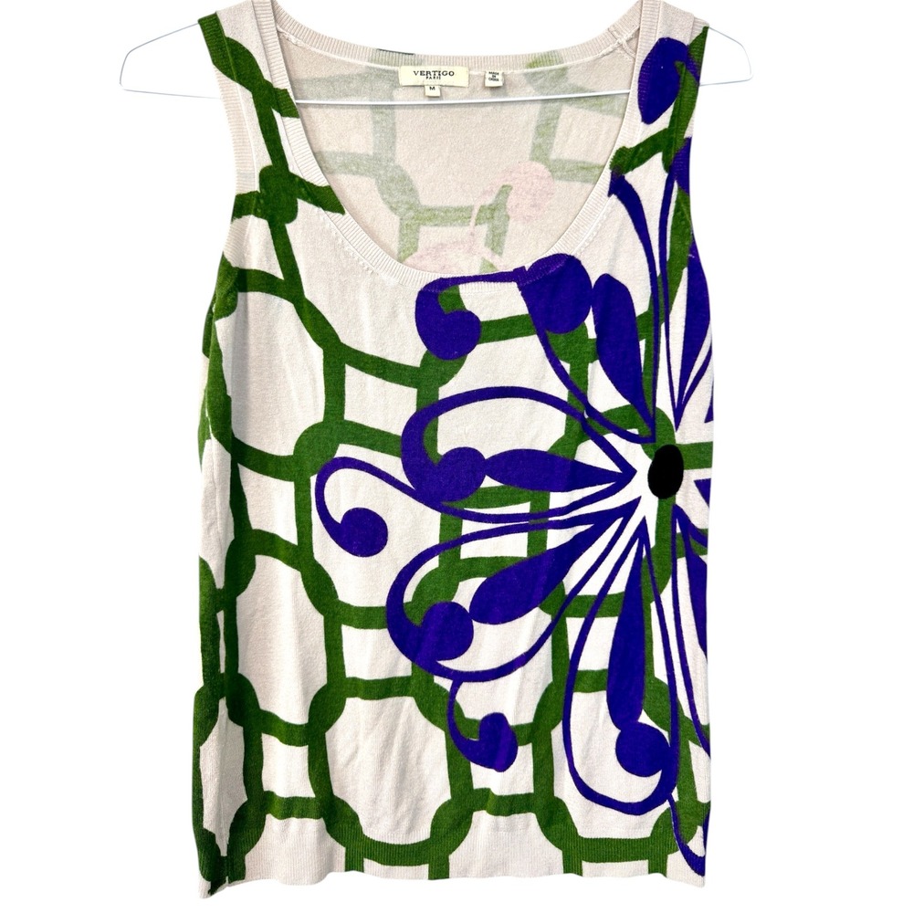 Vertigo Paris Knit Tank Top Purple Green Floral Artsy Scoop Neck Fairy‎ Size Med - Picture 3 of 9